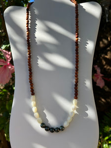 Tahitian Pearl with Mother of Pearl Pikake and Sandalwood Necklace