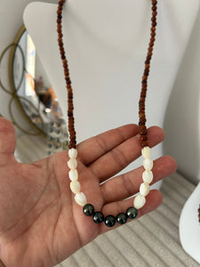 Tahitian Pearl with Mother of Pearl Pikake and Sandalwood Necklace