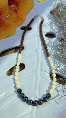 Tahitian Sandalwood and Pikake Necklace