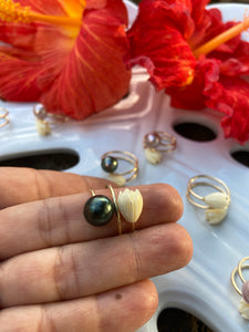 Tahitian Pearl with Pikake Twist Ring