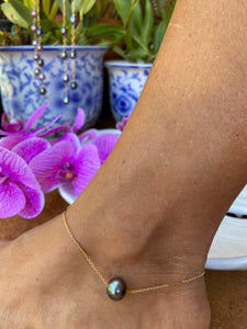 Tahitian pearl anklet bar chain