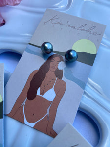 Tahitian Pearl Stud Earrings 9MM