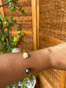 Tahitian Pearl with Pikake Cuff Bracelet