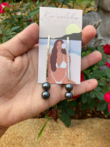 Double Tahitian pearl bar earrings