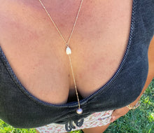Load image into Gallery viewer, Pikake lariat with pink Edison pearl